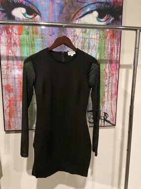 Superdown Black Mesh Sleeve Bodycon Mini Dress Small NWT
